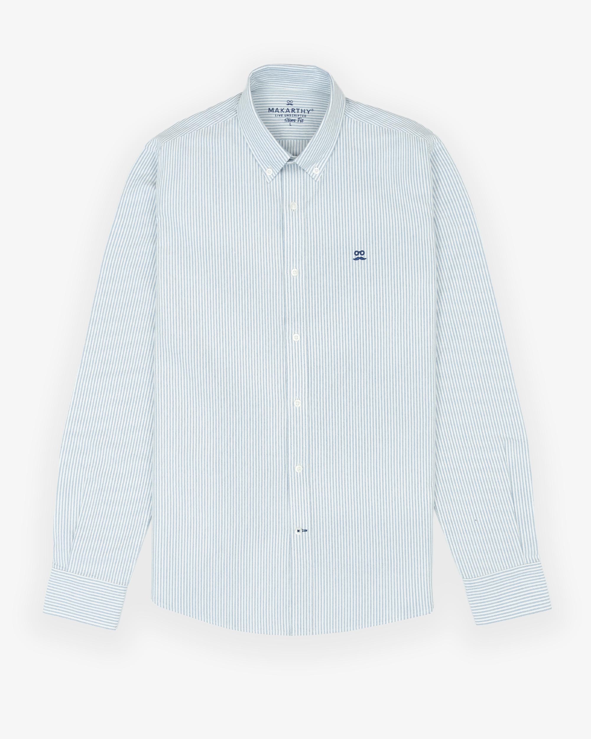 Imagen 3 de Camisa oxford de hombre slim con estampado de rayas - Makarthy - Azul claro Azul claro