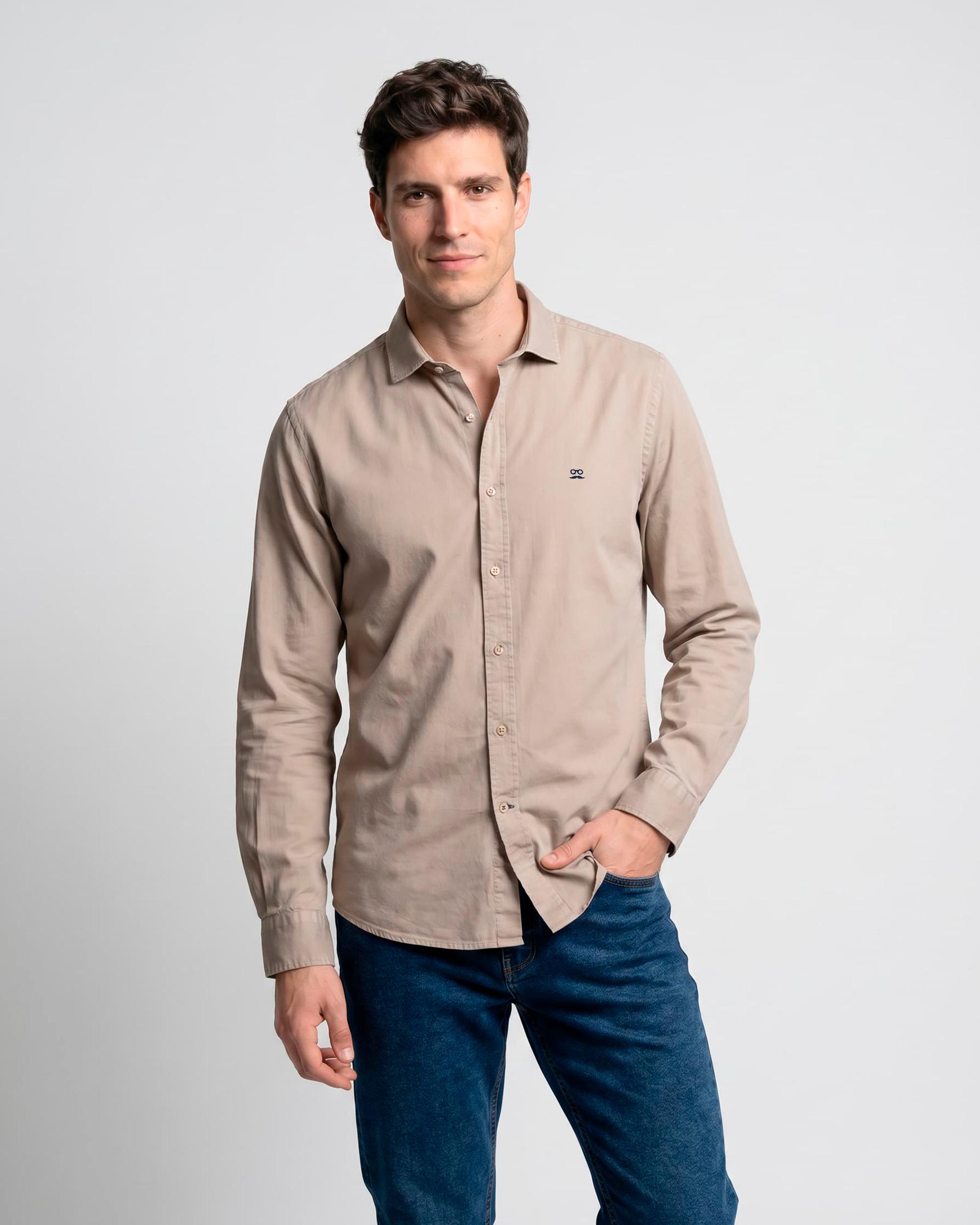 Camisa de hombre regular con cuello italiano - Makarthy - Beige Beige-1