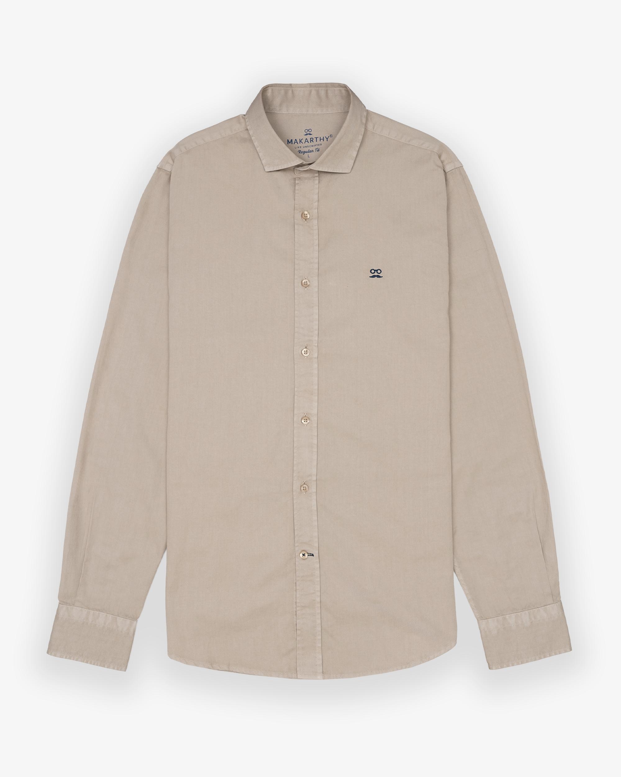 Camisa de hombre regular con cuello italiano - Makarthy - Beige Beige-3