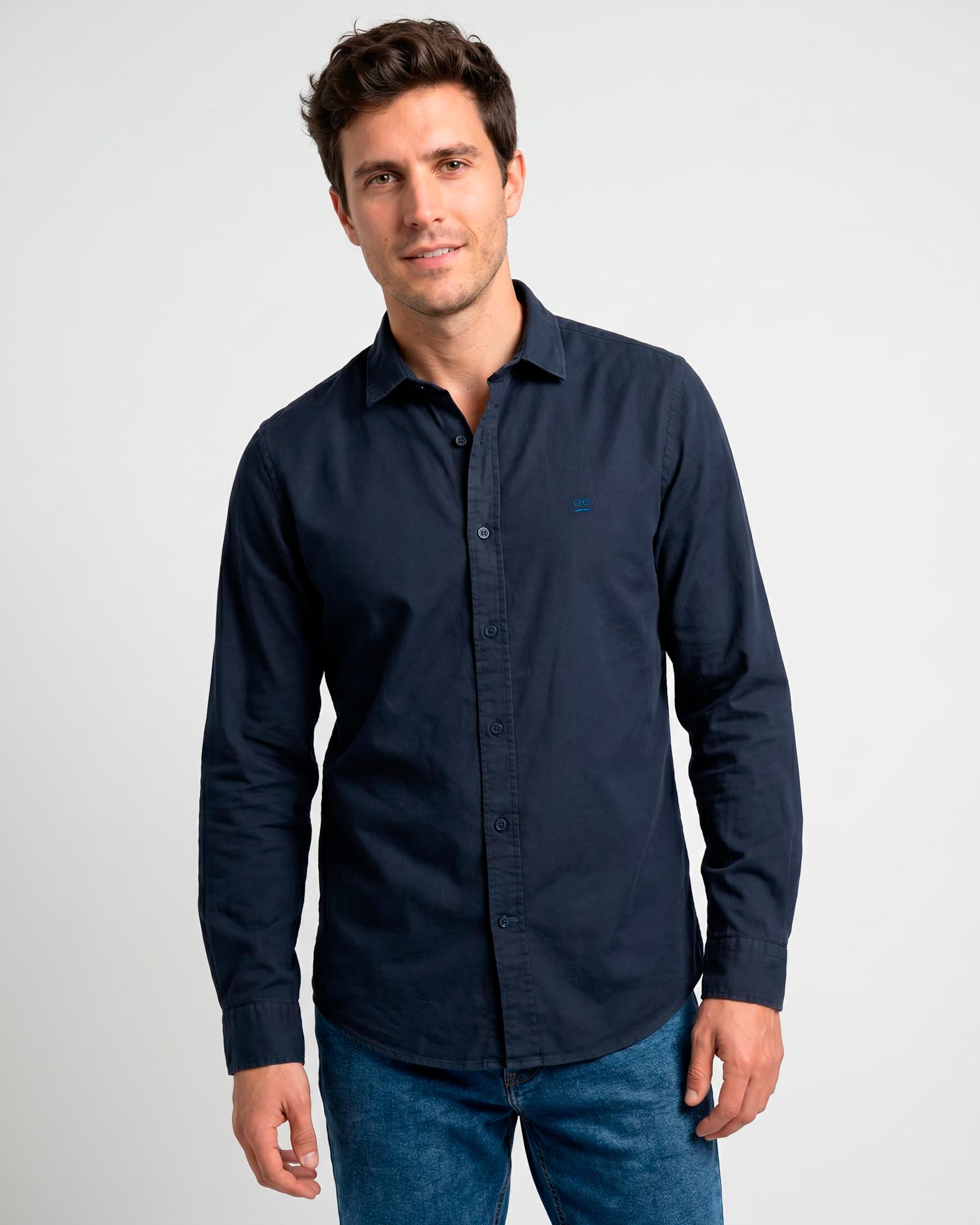 Camisa de hombre regular con cuello italiano - Makarthy - Azul Azul-1