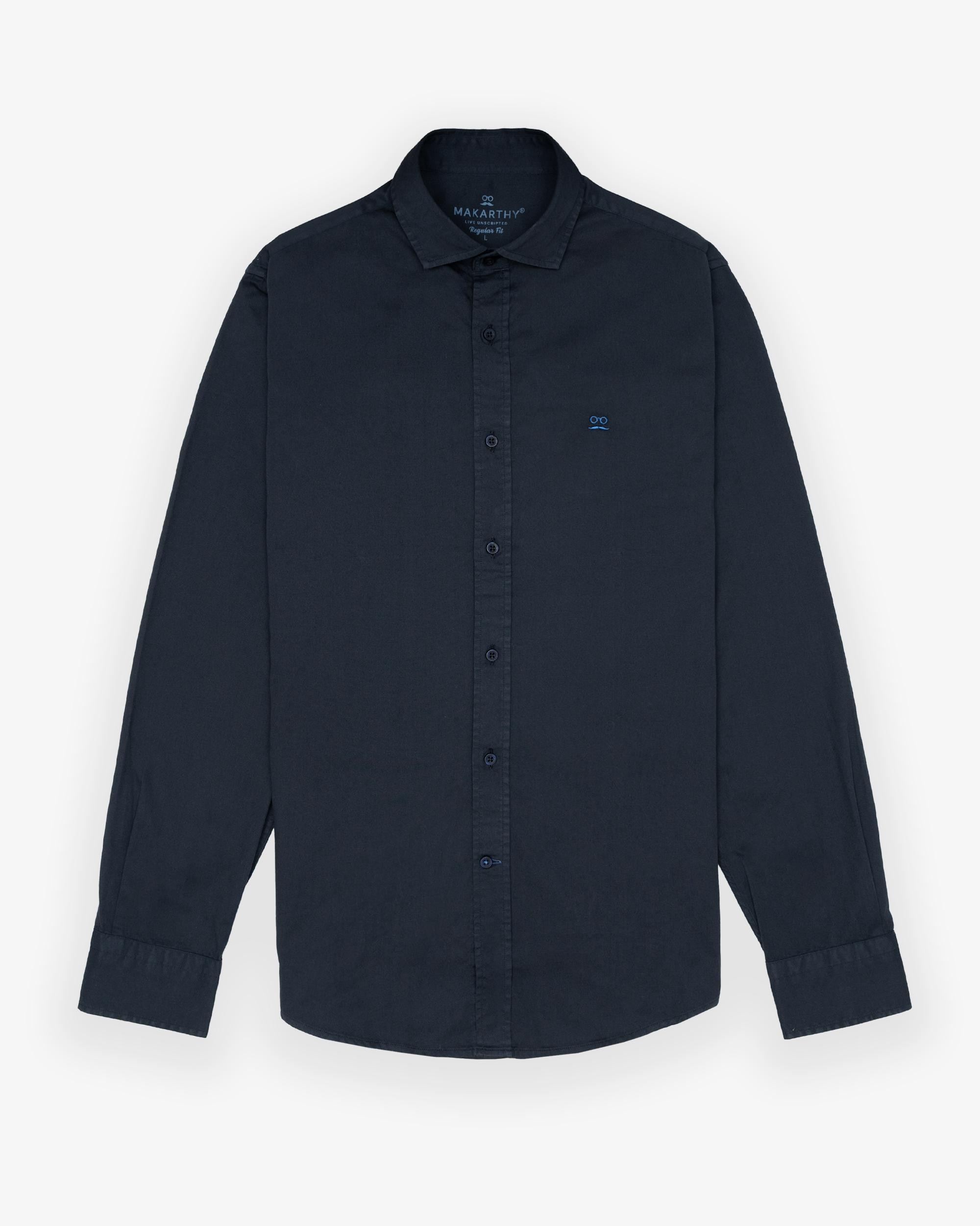Camisa de hombre regular con cuello italiano - Makarthy - Azul Azul-3