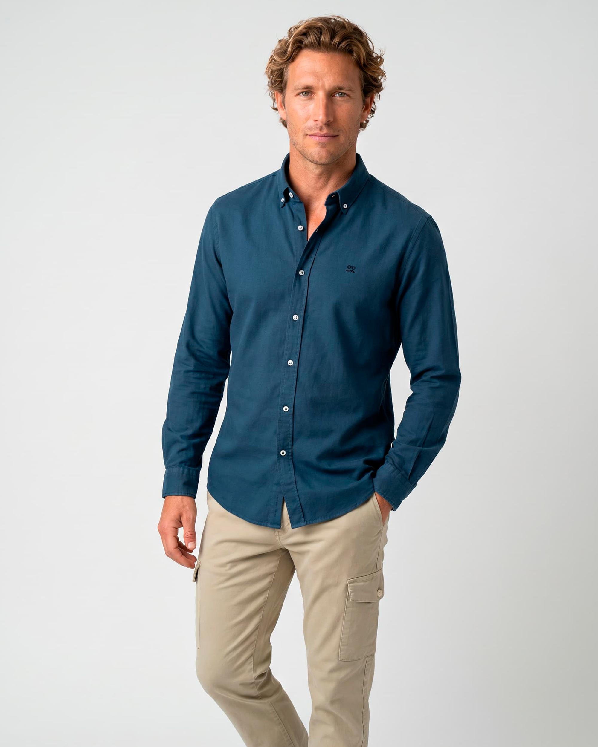 Imagen 1 de Camisa de hombre slim con tejido garment dyed - Makarthy - Azul Azul