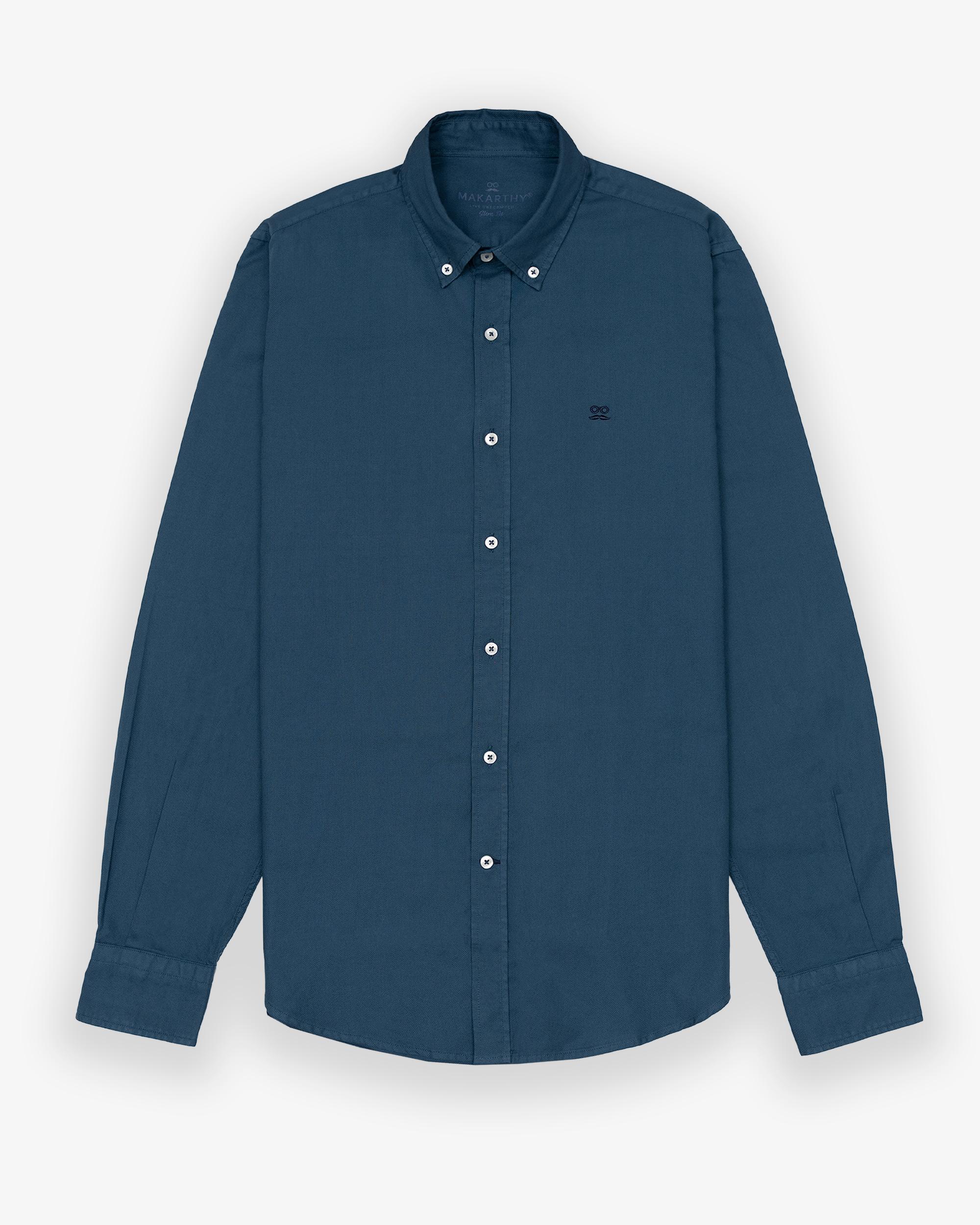 Imagen 3 de Camisa de hombre slim con tejido garment dyed - Makarthy - Azul Azul