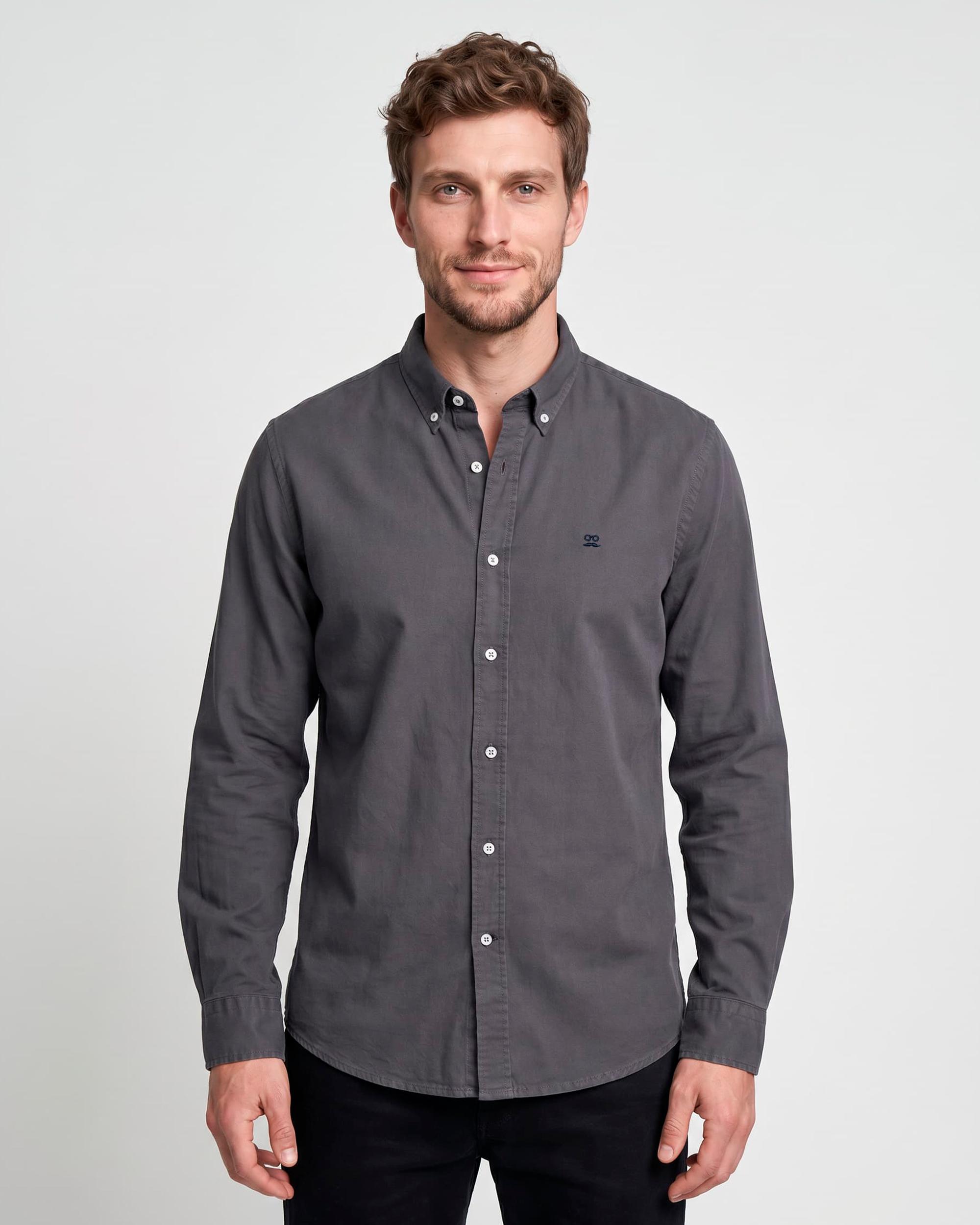 Imagen 1 de Camisa de hombre slim con tejido garment dyed - Makarthy - Gris oscuro Gris oscuro