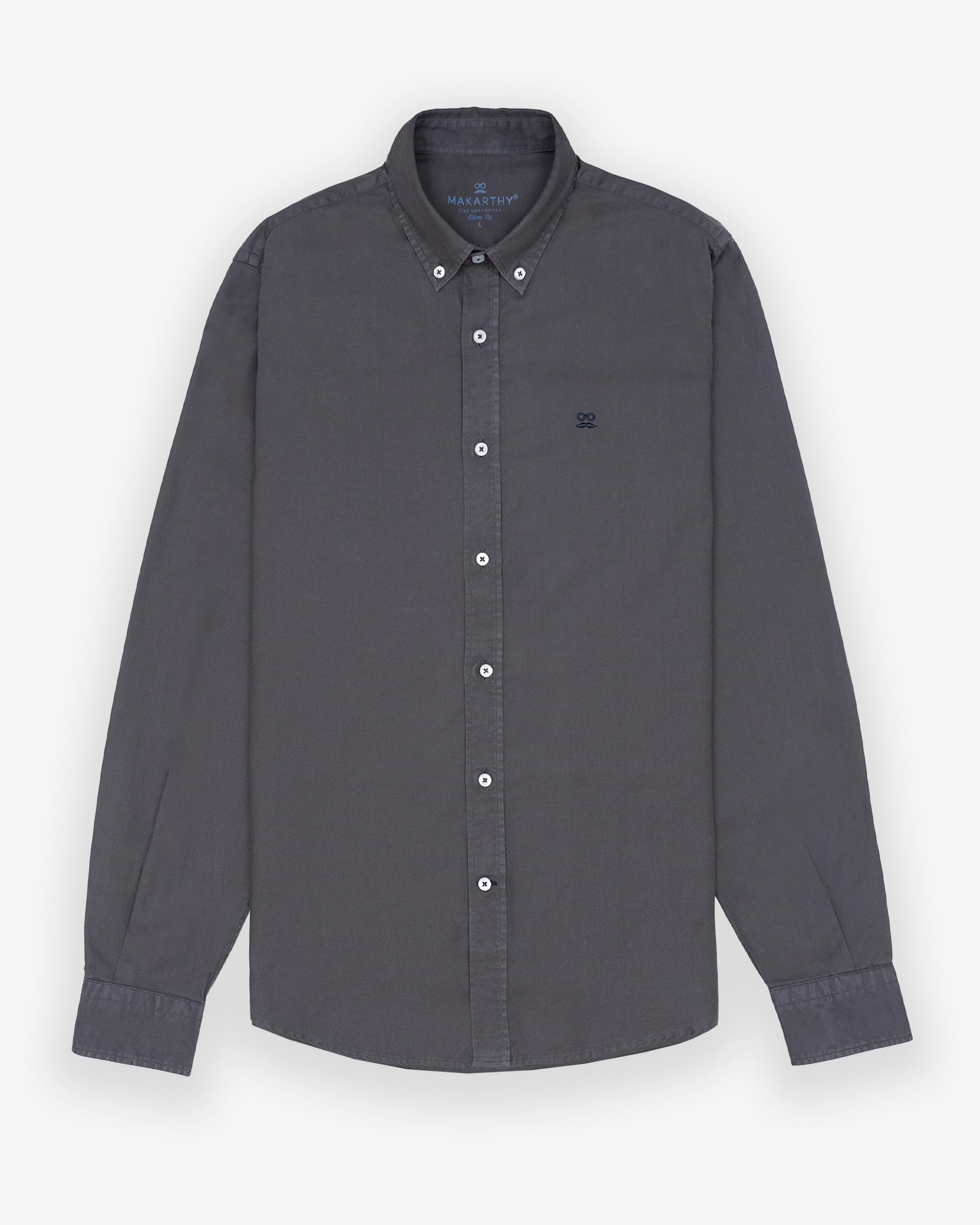 Imagen 3 de Camisa de hombre slim con tejido garment dyed - Makarthy - Gris oscuro Gris oscuro