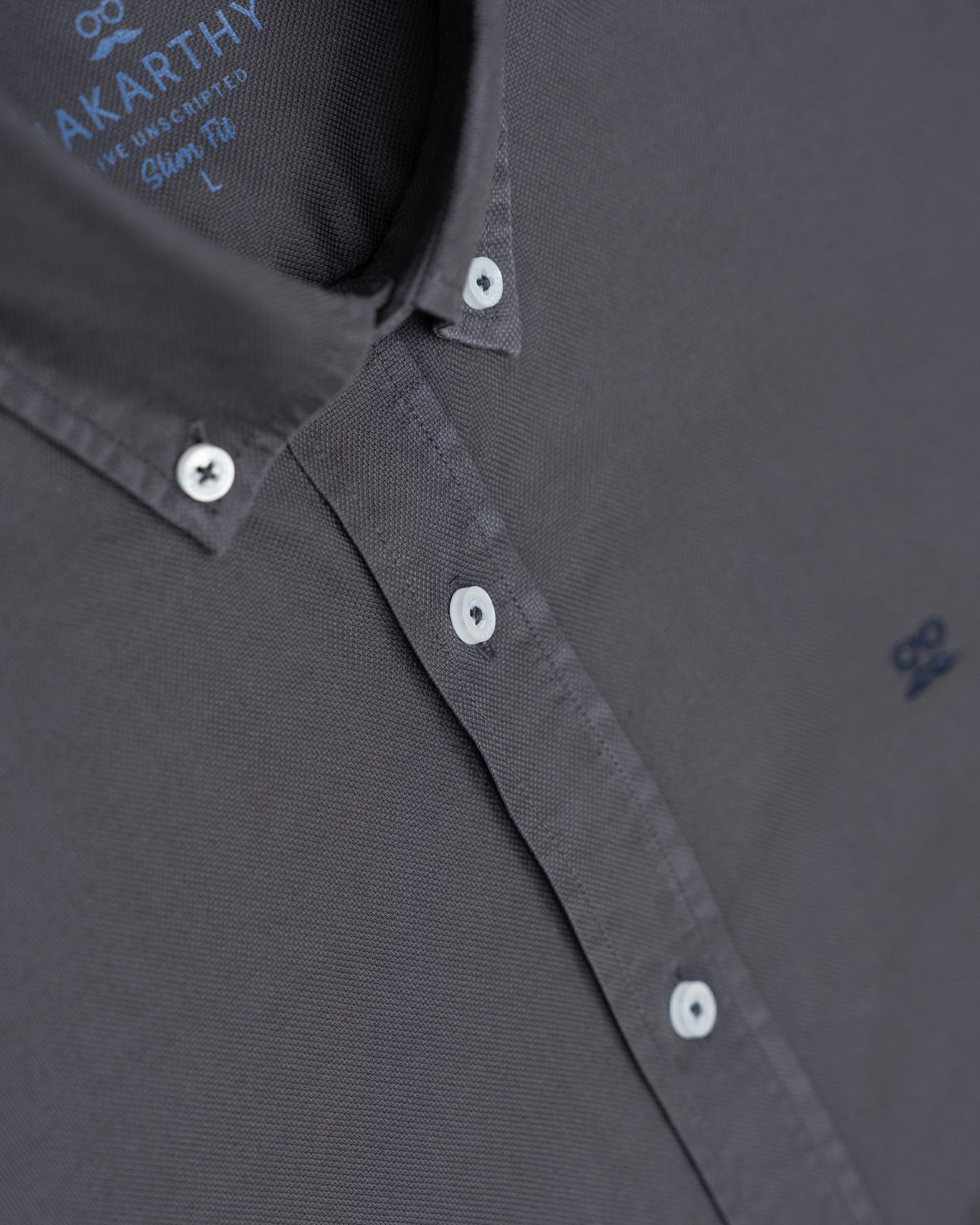 Imagen 4 de Camisa de hombre slim con tejido garment dyed - Makarthy - Gris oscuro Gris oscuro