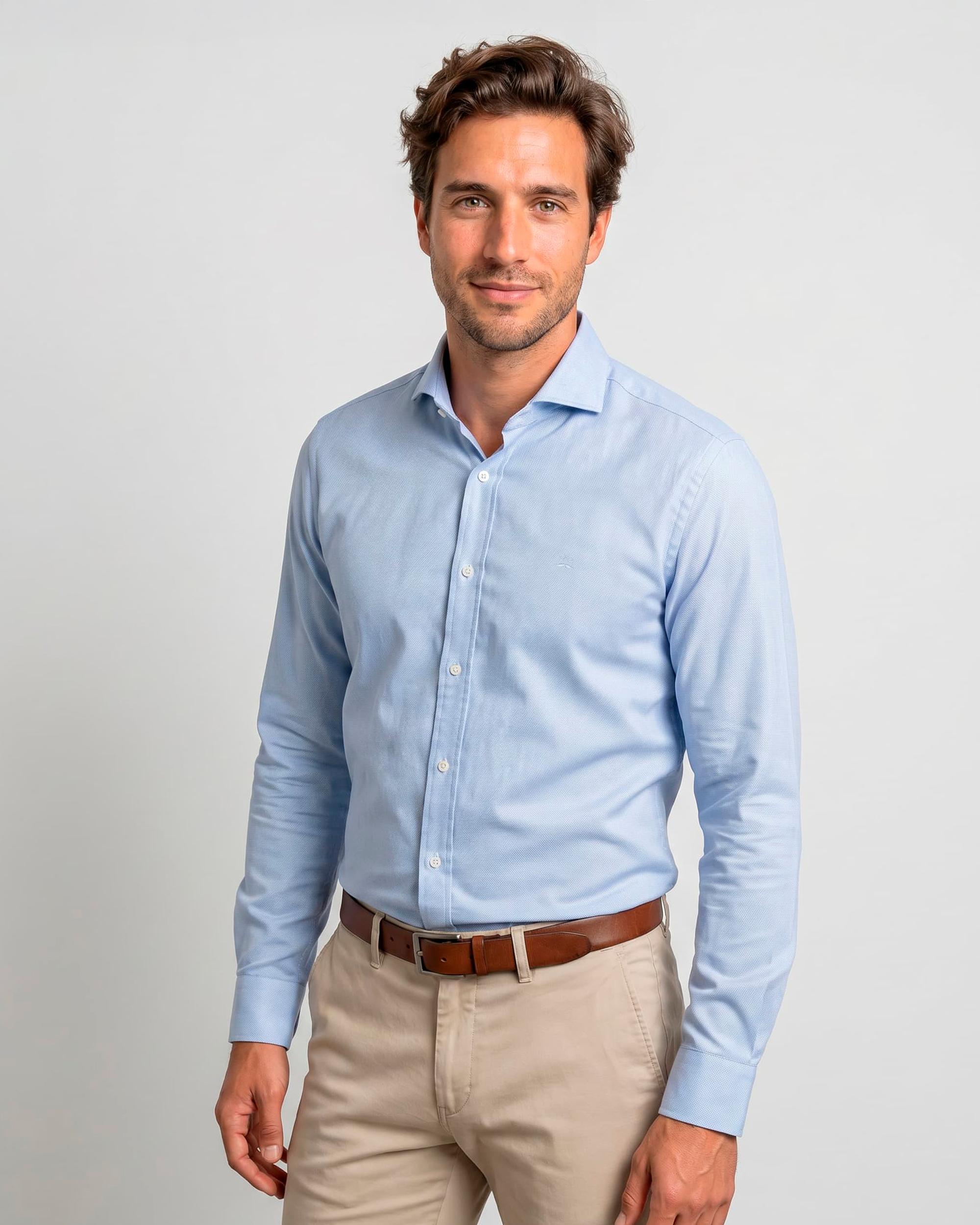 Camisa de vestir de hombre slim de manga larga - Makarthy - Azul celeste Azul celeste-1