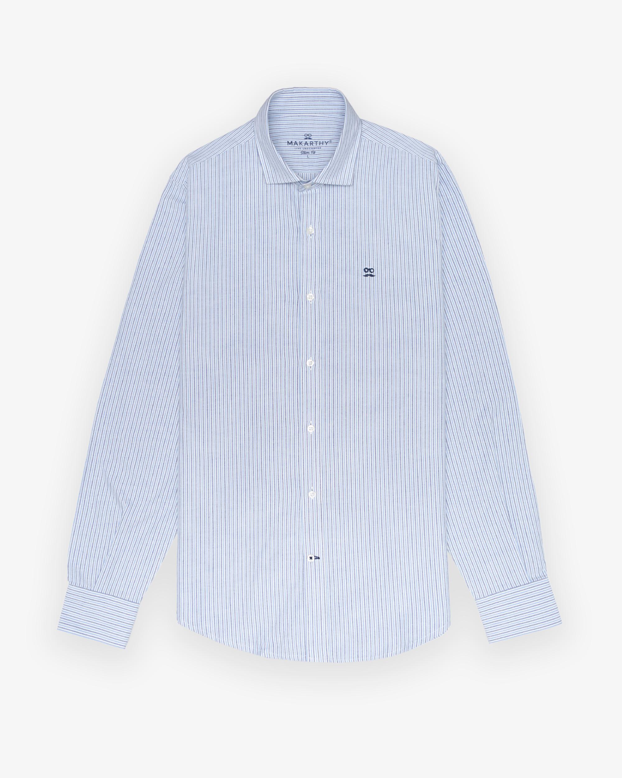 Imagen 3 de Camisa de hombre slim con cuello italiano - Makarthy - Azul Azul