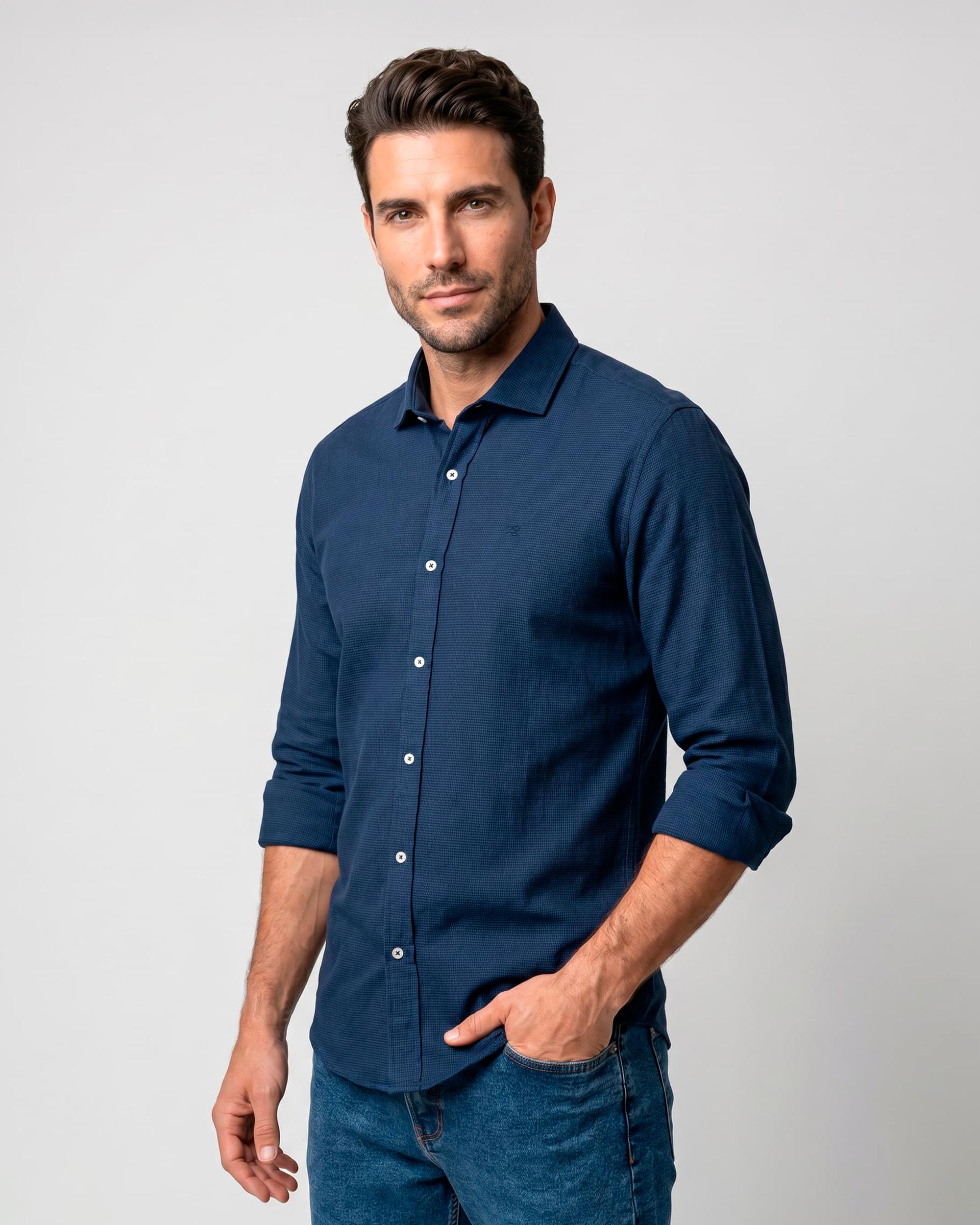 Imagen 1 de Camisa de hombre slim con estampado de cuadros Azul