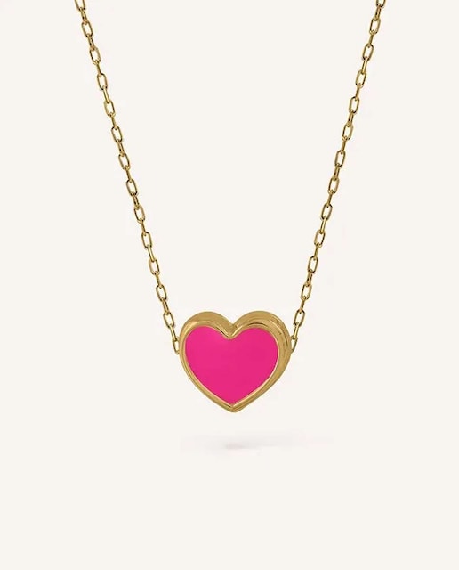 Imagen 0 de Gargantilla corazón esmalte rosa flúor de oro 9K