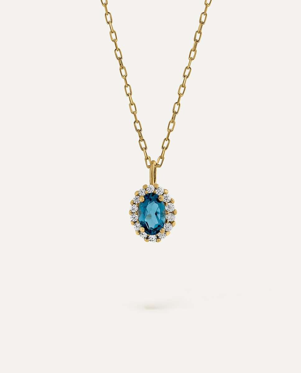 Colgante rosetón de oro 9k montado en london blue y piedra blanca Azul Bea Soldado Azul-1