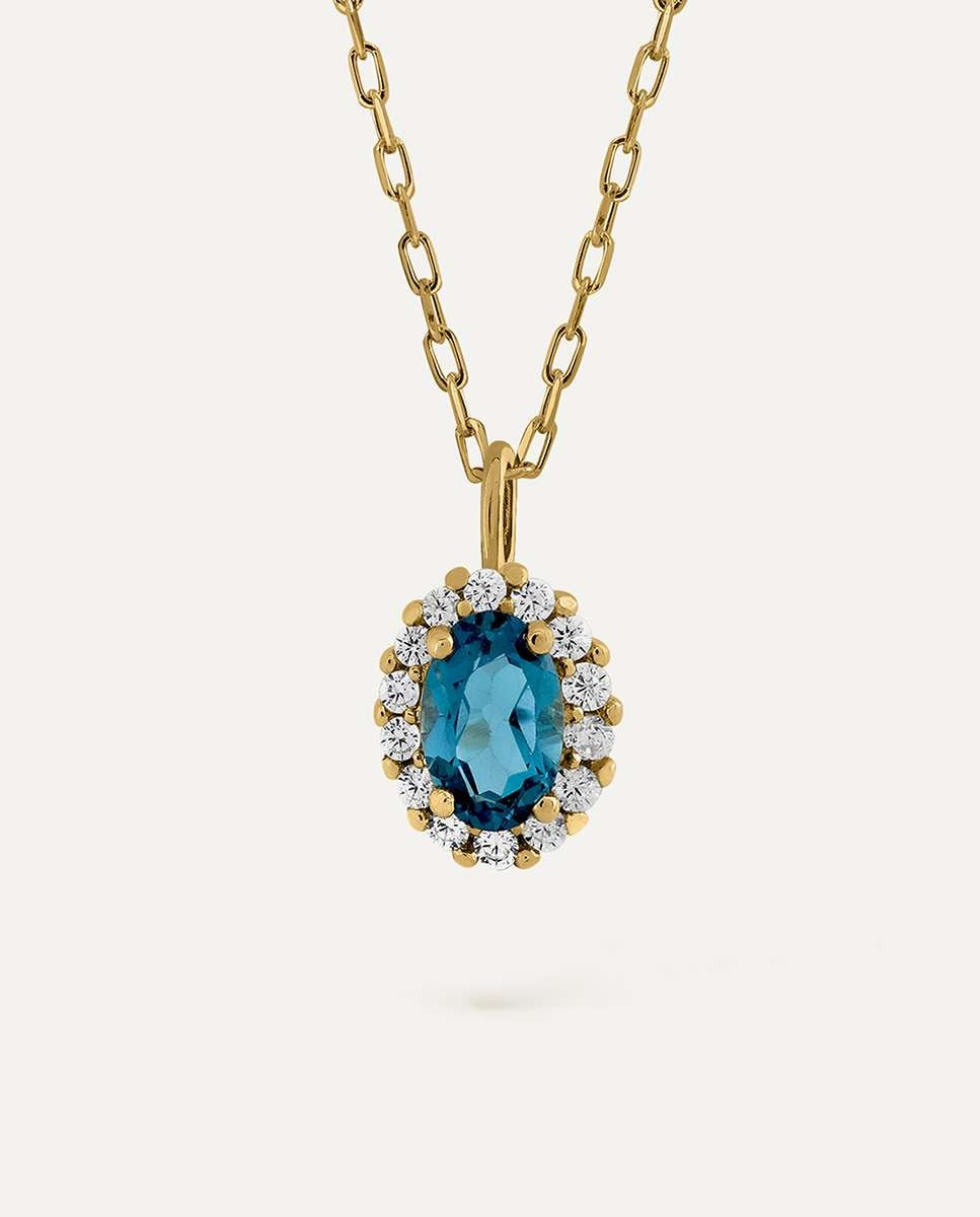 Colgante rosetón de oro 9k montado en london blue y piedra blanca Azul Bea Soldado Azul-2