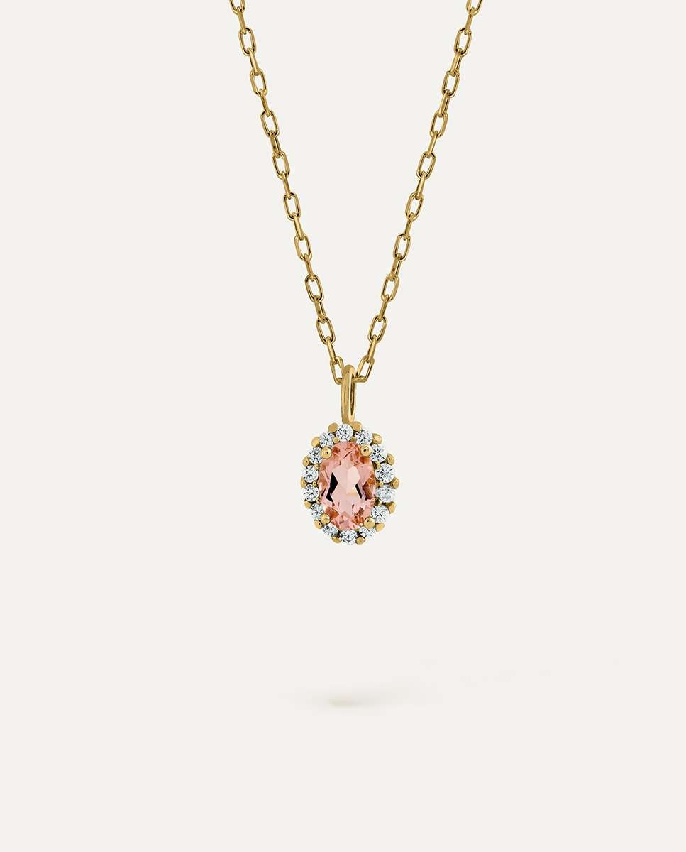 Sólido 14K Oro Rosa Piedra Preciosa Morganita Moda Diamante