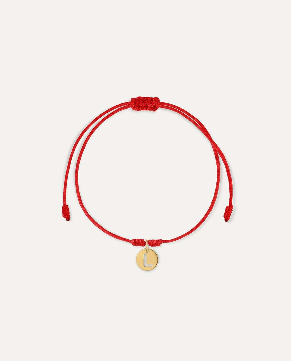 Pulsera Letra Calada L de oro 9K montada en hilo rojo Oro-1