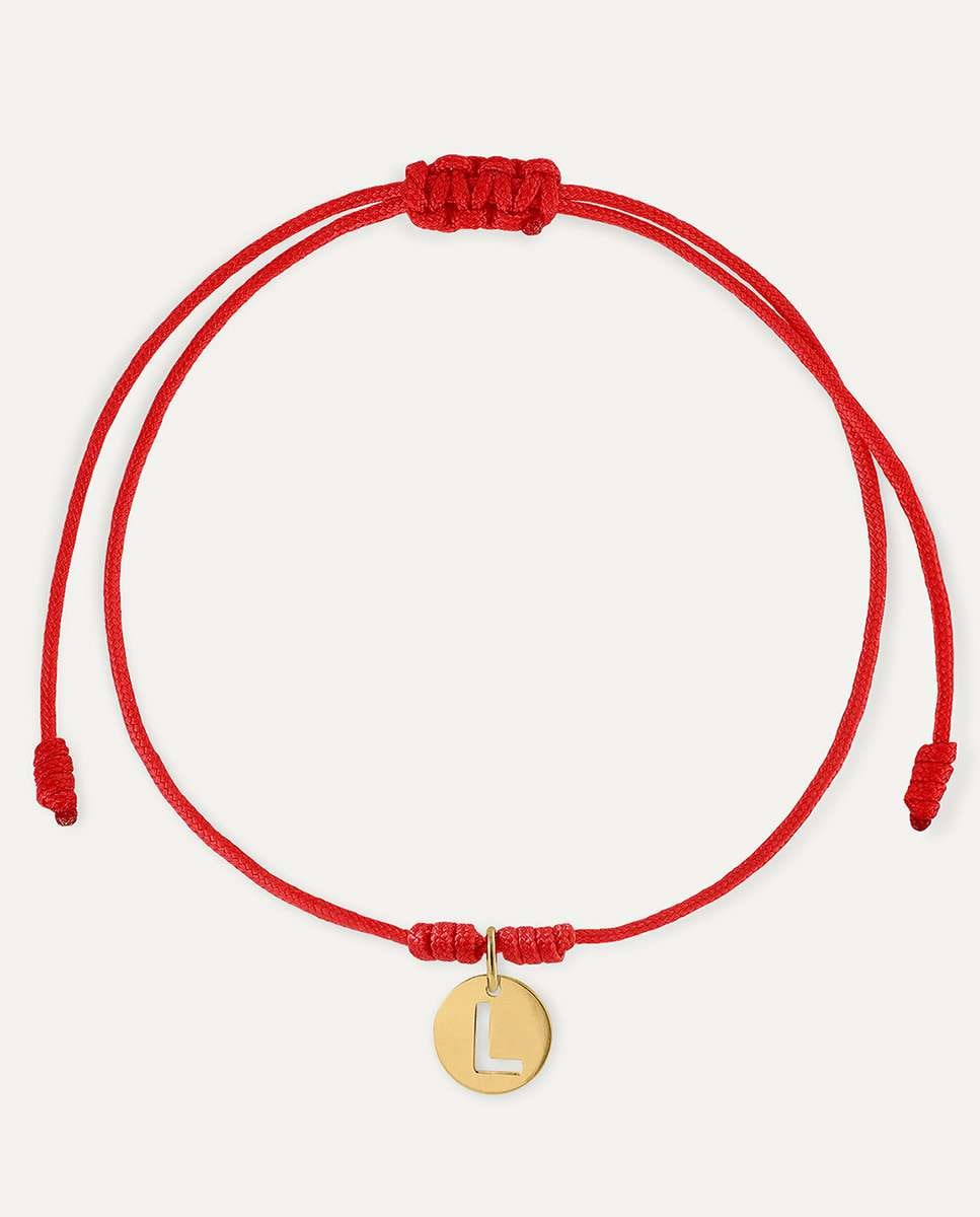 Pulsera Letra Calada L de oro 9K montada en hilo rojo Oro-2