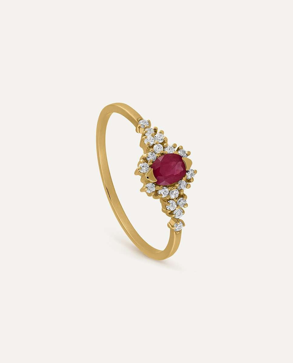 Imagen 0 de Anillo amour de oro 9k montado en rubí y piedra blanca Rojo