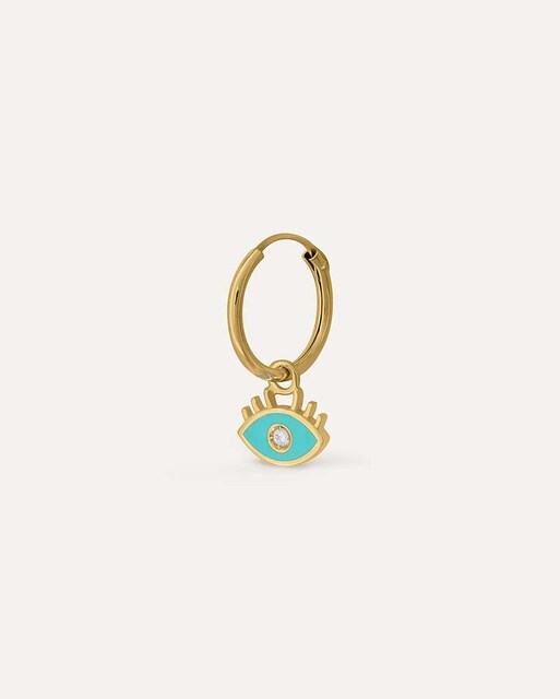 Imagen 0 de Pendiente individual Aro Ojo De Mar de oro 9k en esmalte azul pastel