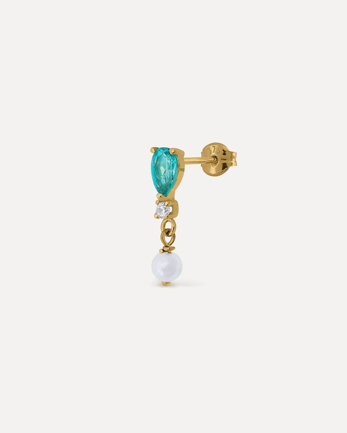 Pendiente individual pearl mix de oro 9k montado en paraiba y perla cultivada - Bea Soldado - Oro Oro-1