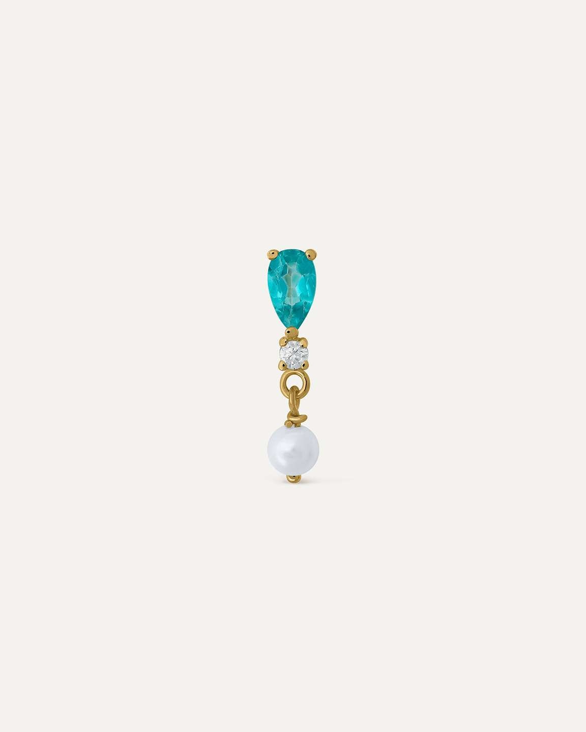 Pendiente individual pearl mix de oro 9k montado en paraiba y perla cultivada - Bea Soldado - Oro Oro-2