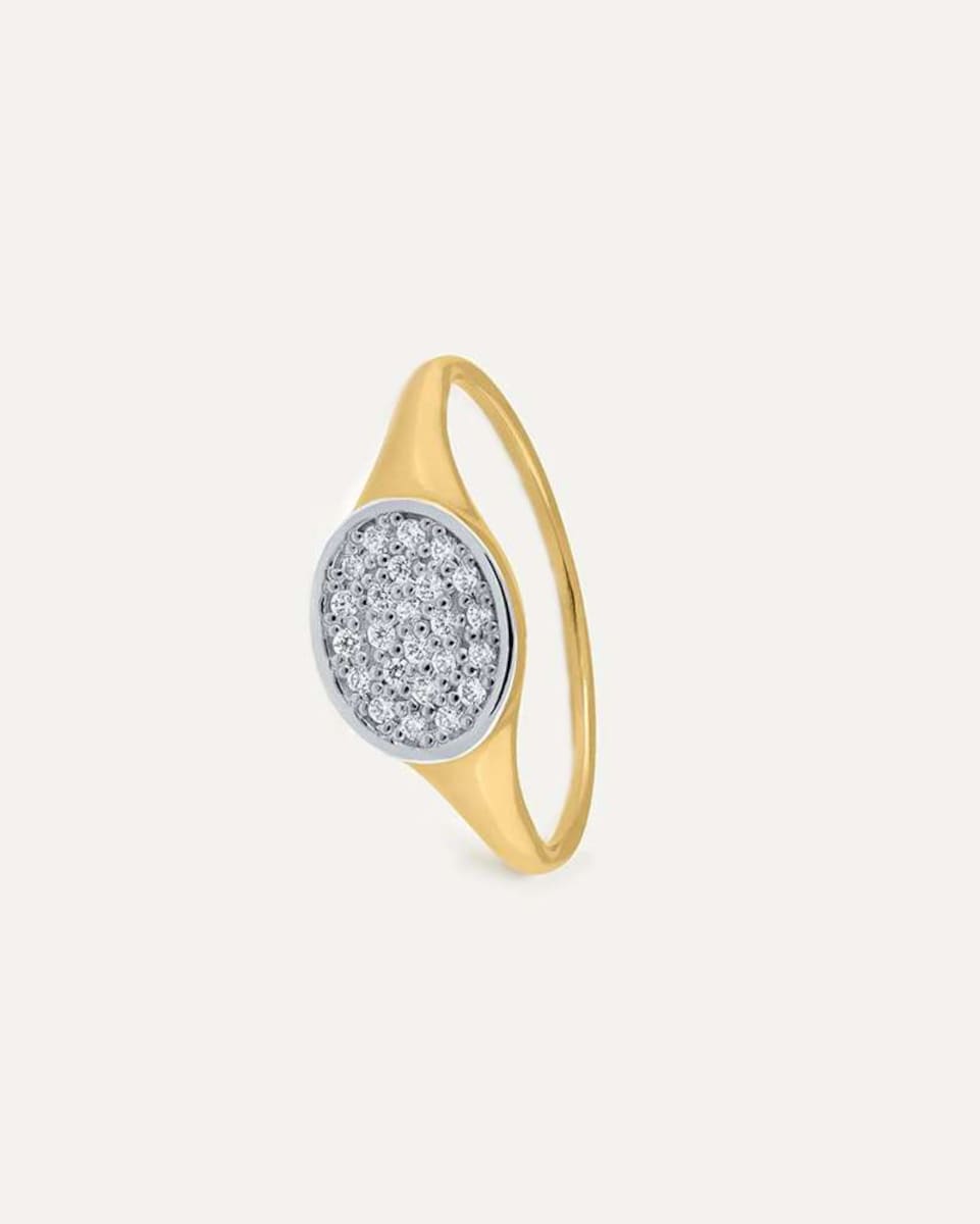 Anillo Sello Slim Universe de oro 9k montado en piedra blanca Blanco-1