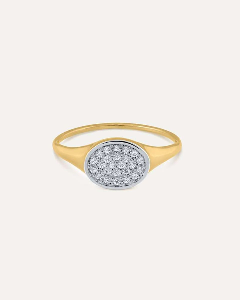 Anillo Sello Slim Universe de oro 9k montado en piedra blanca Blanco-2