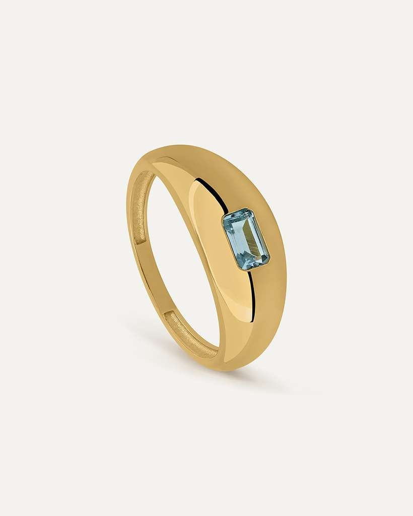 Imagen 0 de Anillo Signet Barreta de oro 9k montado en topacio azul Oro