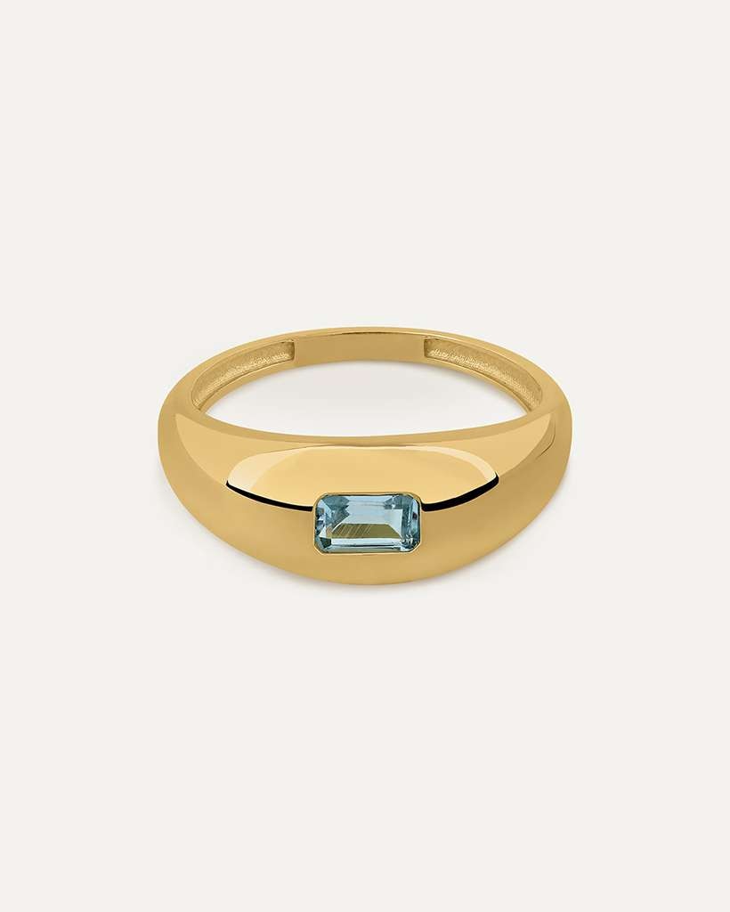 Anillo Signet Barreta de 9k montado en topacio azul - Bea Soldado - Oro Oro-2