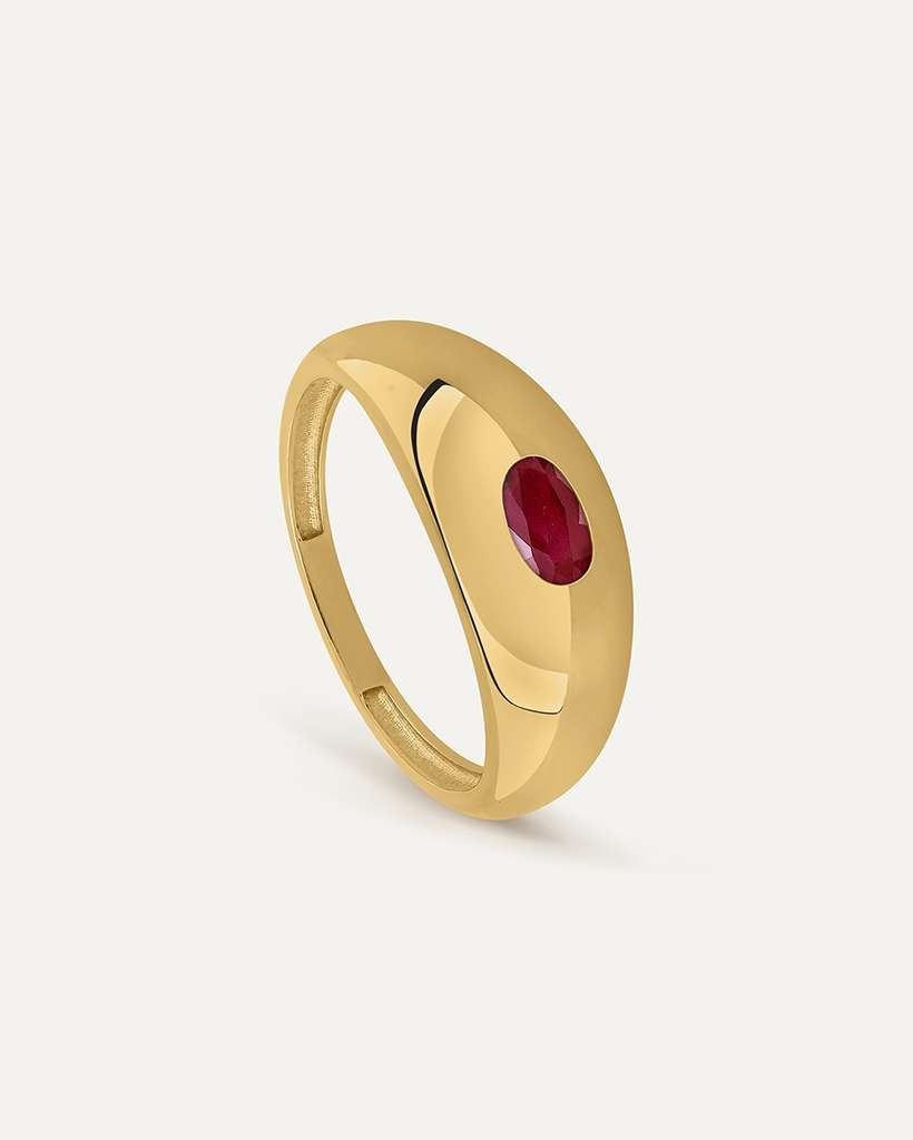 Anillo sello oval de oro 9k montado en rubí - Bea Soldado - Rojo Rojo-2