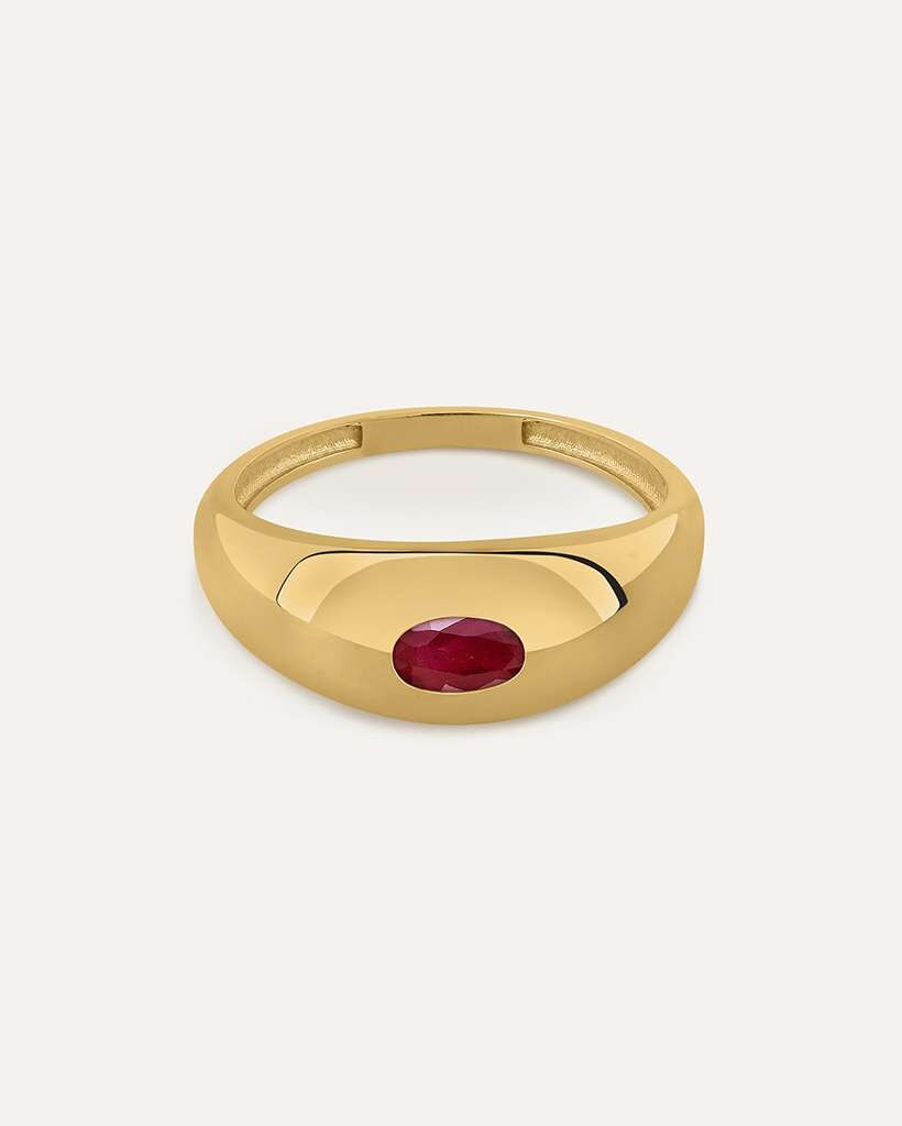 Anillo sello oval de oro 9k montado en rubí - Bea Soldado - Rojo Rojo-3
