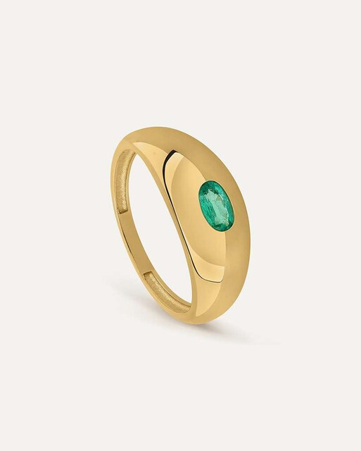 Imagen 0 de Anillo Signet Oval de oro 9k montado en esmeralda