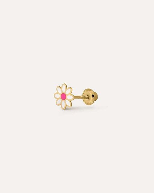 Imagen 0 de Pendiente individual Margarita de oro 9k liso con esmalte rosa flúor