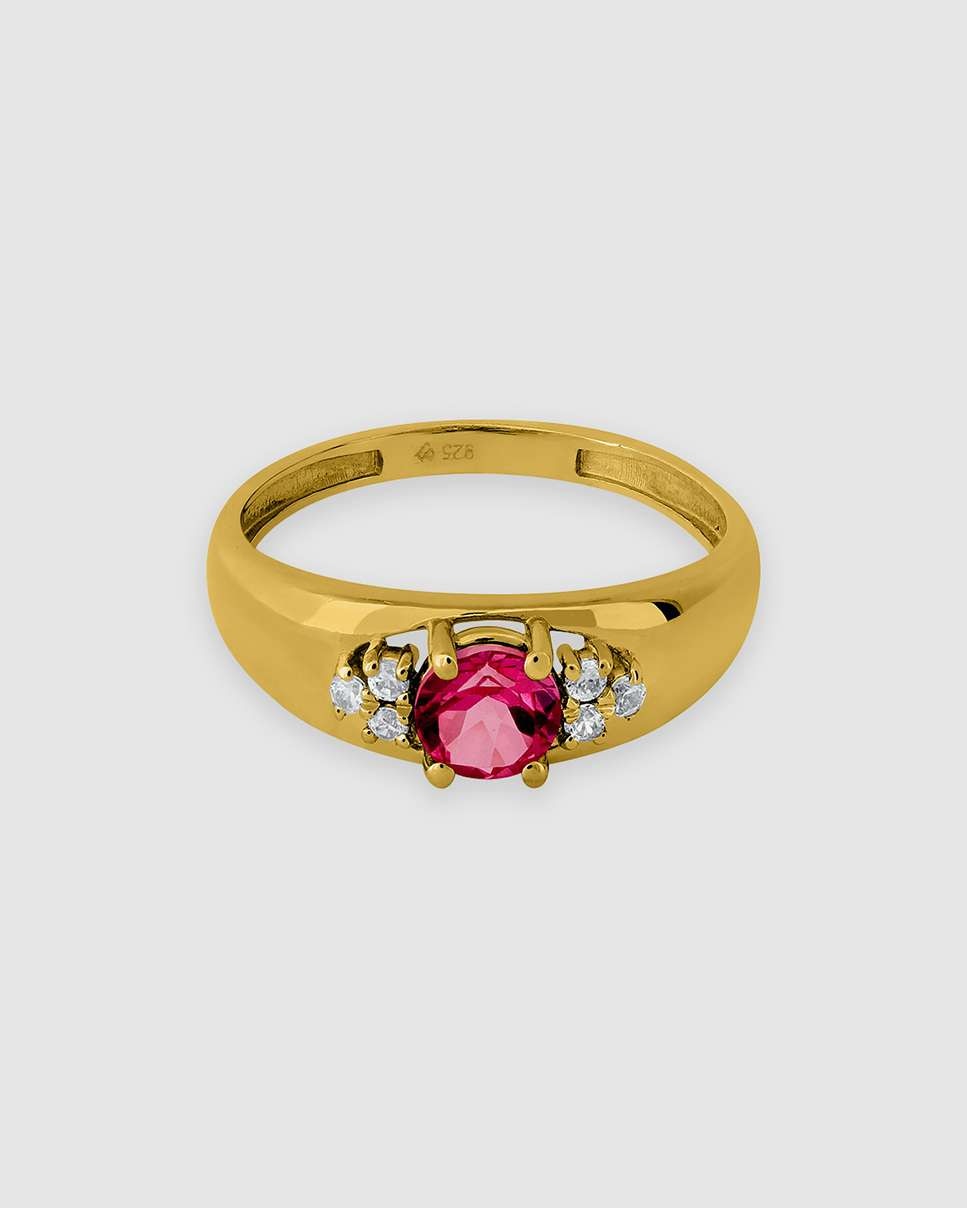 Imagen 3 de Anillo tucán de plata bañada en oro de 18k montado en rodolita y piedra blanca - Bea Soldado - Rojo cereza Rojo cereza