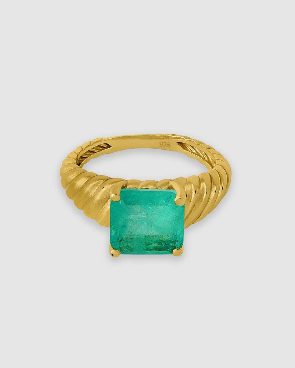 Anillo amazonas de plata bañada en oro de 18k montado en cuarzo verde Verde Bea Soldado Verde-3