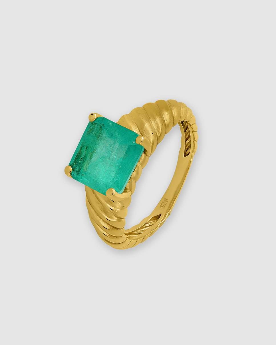 Imagen 0 de Anillo amazonas de plata bañada en oro de 18k montado en cuarzo verde Verde
