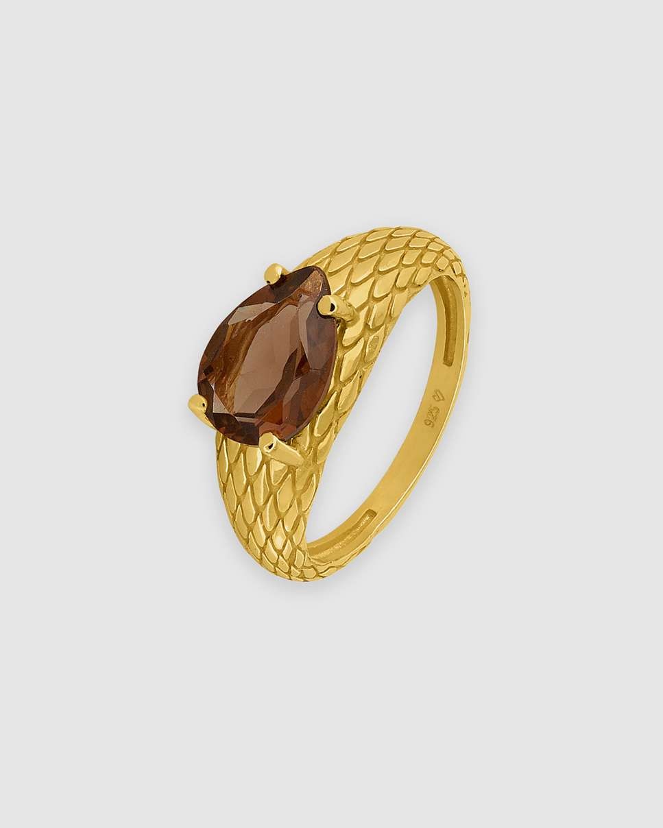 Imagen 0 de Anillo caimán de plata bañada en oro de 18k montado en fumé Marrón chocolate