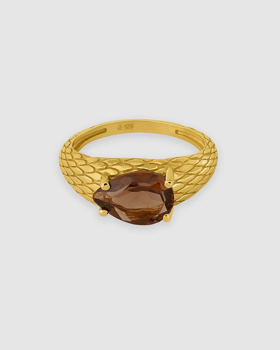 Anillo caimán de plata bañada en oro de 18k montado en fumé - Bea Soldado - Marrón chocolate Marrón chocolate-3