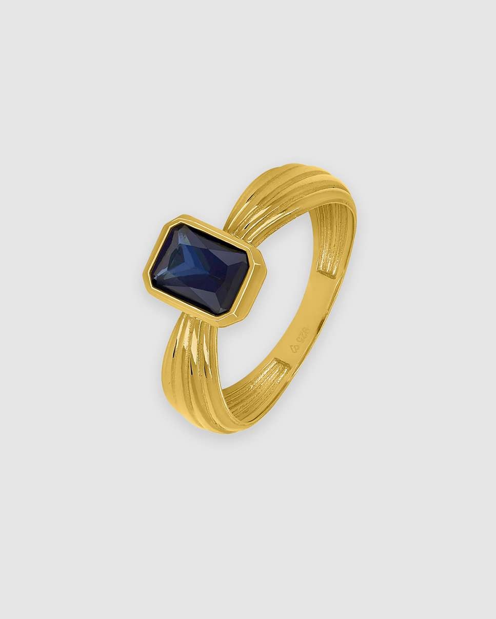 Imagen 0 de Anillo poseidón de plata bañada en oro de 18k montado en circonia azul