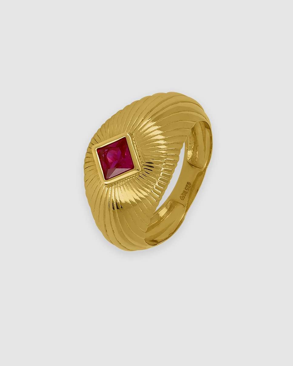 Imagen 0 de Anillo selene de plata bañada en oro de 18k montado en circonita rosa Rosa