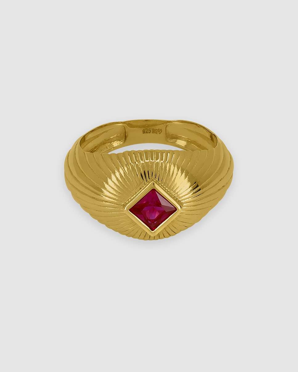 Anillo selene de plata bañada en oro de 18k montado en circonita - Bea Soldado - Rosa Rosa-3