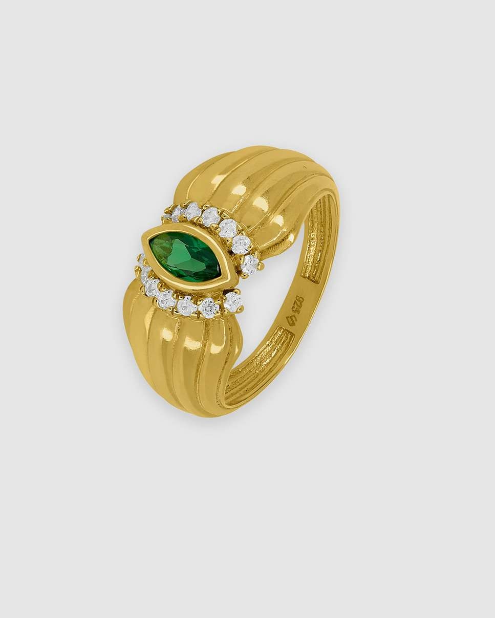 Imagen 0 de Anillo demetér de plata bañada en oro de 18k montado en circonita verde Blanco