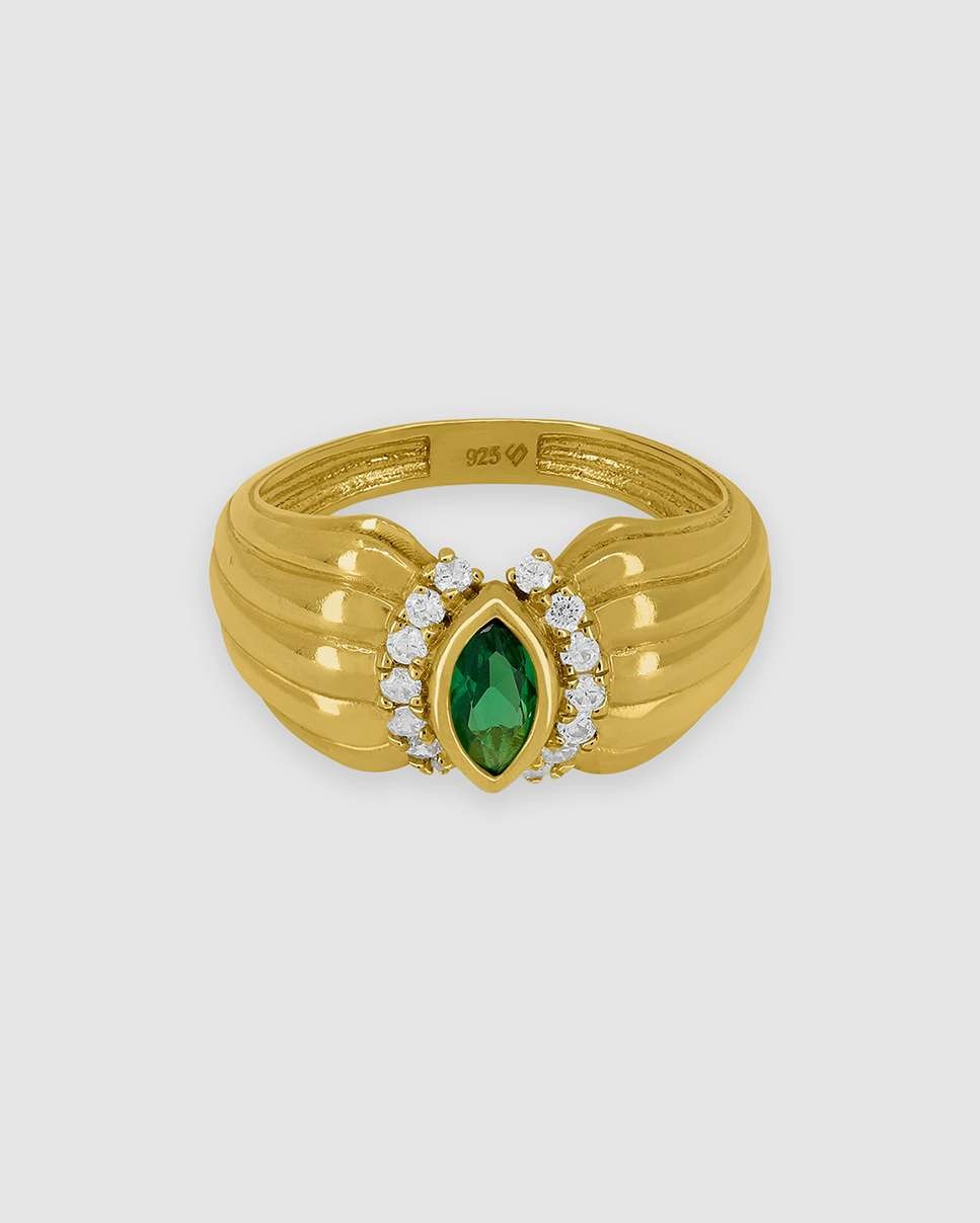 Imagen 3 de Anillo demetér de plata bañada en oro de 18k montado en circonita verde - Bea Soldado - Blanco Blanco