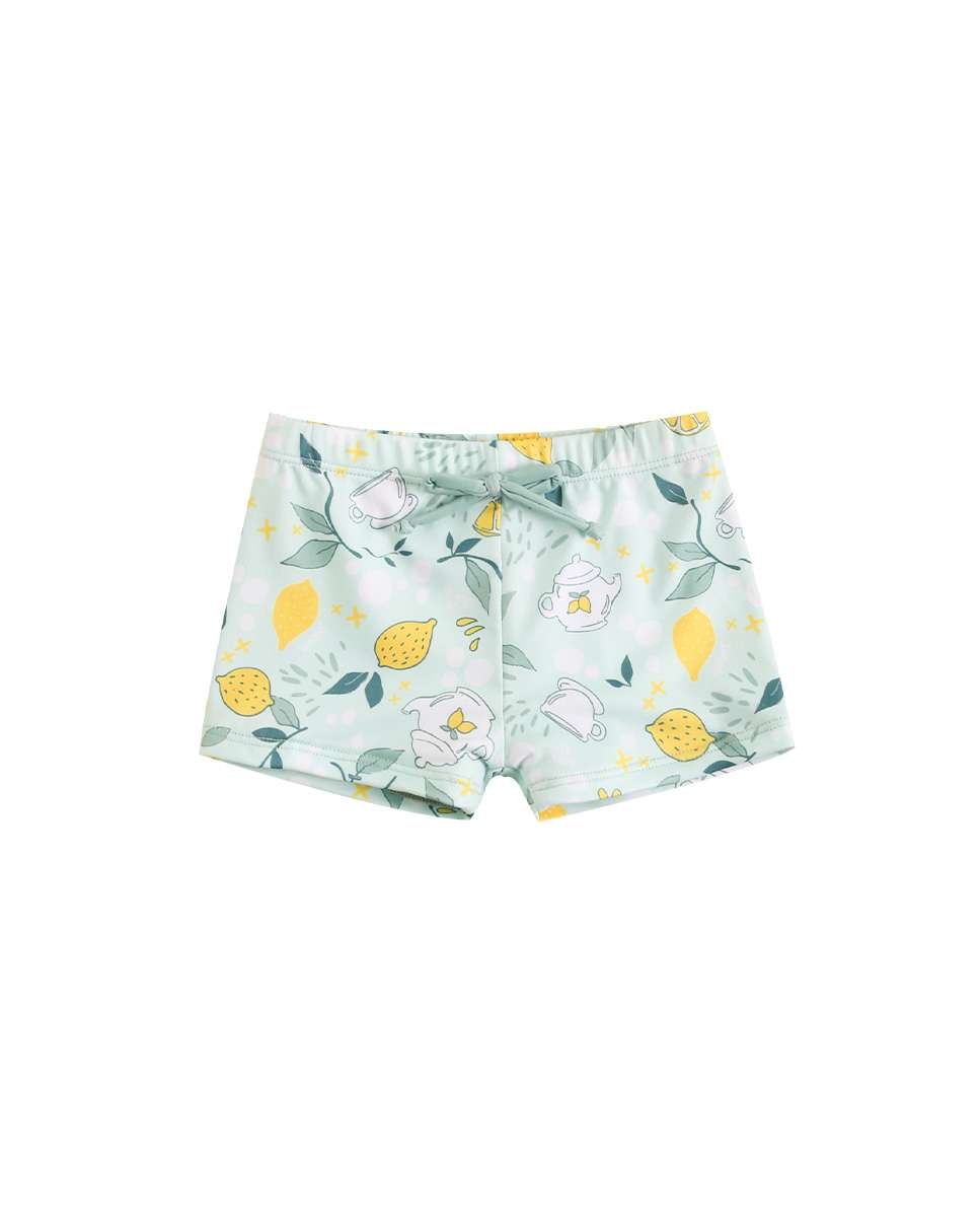 Imagen 0 de Bóxer de bebé con estampado de tazas y limones y cordón de ajuste Verde claro