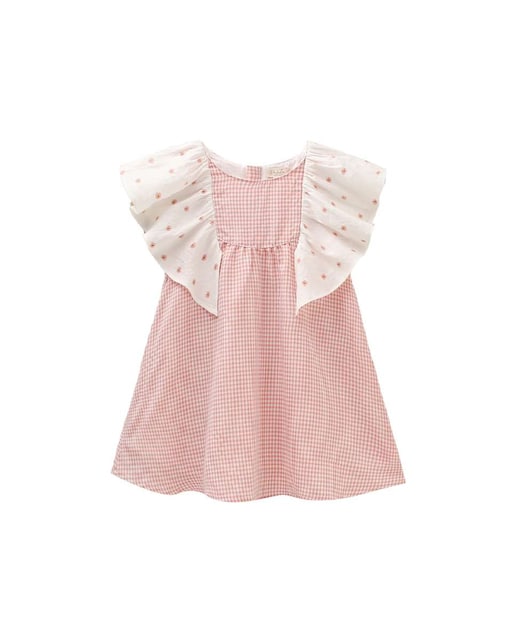 Imagen 0 de Vestido de niña en cuadros vichy con volantes a contraste