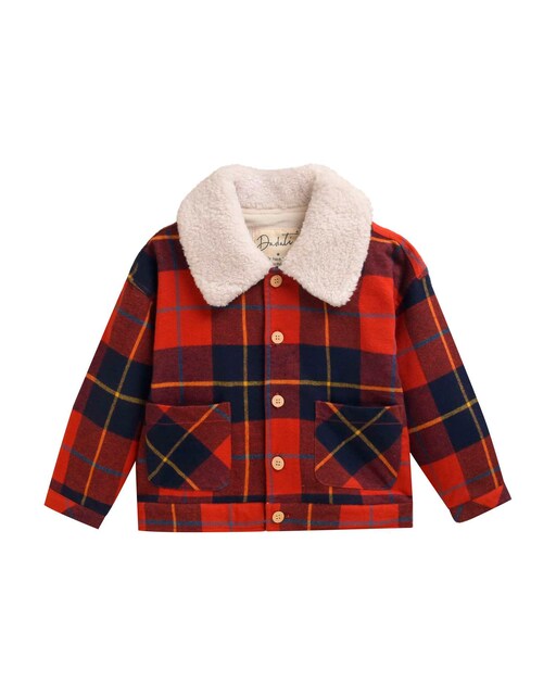 Imagen 0 de Chaqueta de niño de cuadros y cuello de borreguillo
