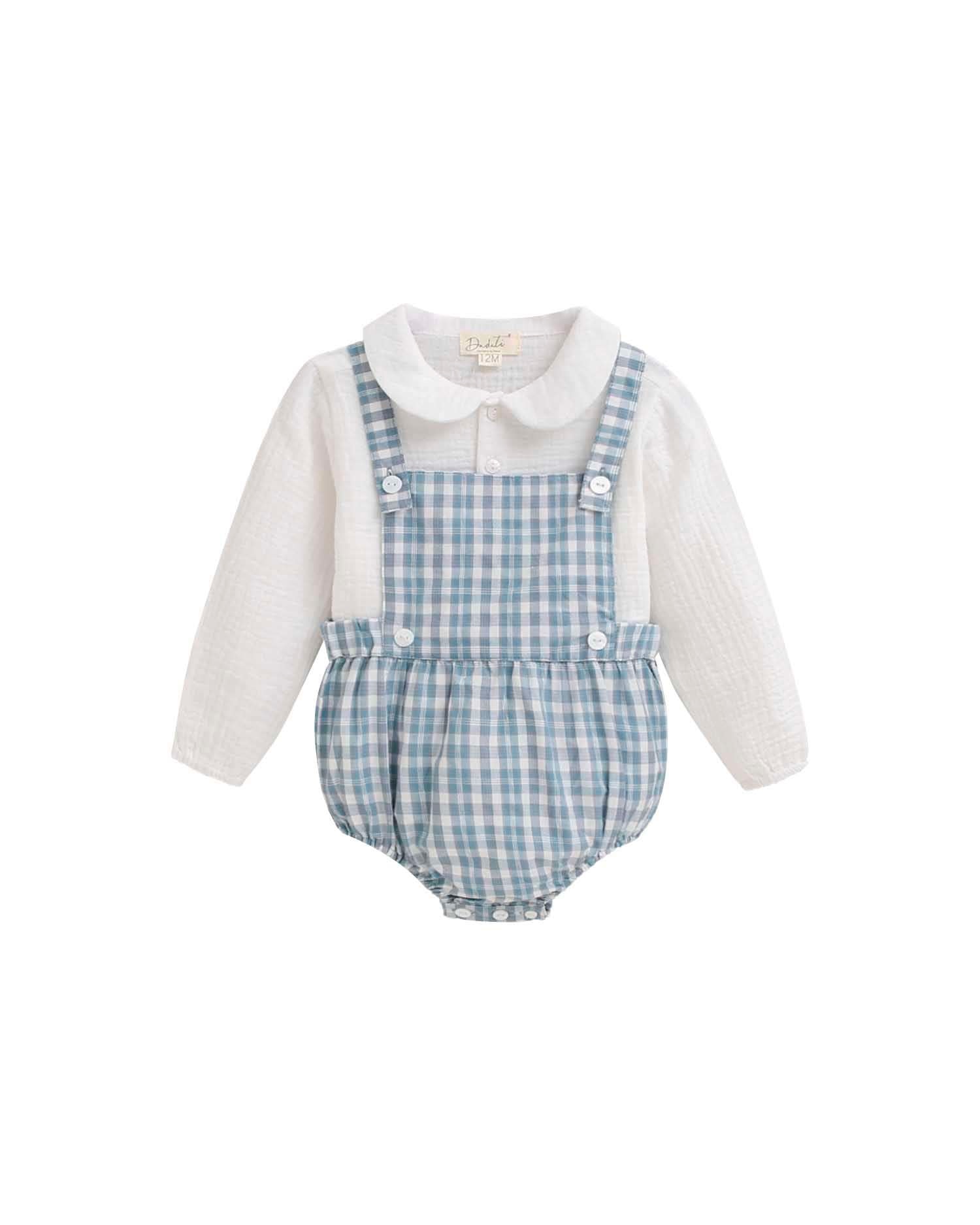 Conjunto de bebé niño de ranita de cuadros y camisa