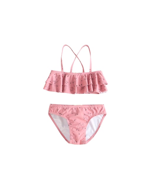 Imagen 0 de Bikini de niña con top de volantes en rosa empolvado