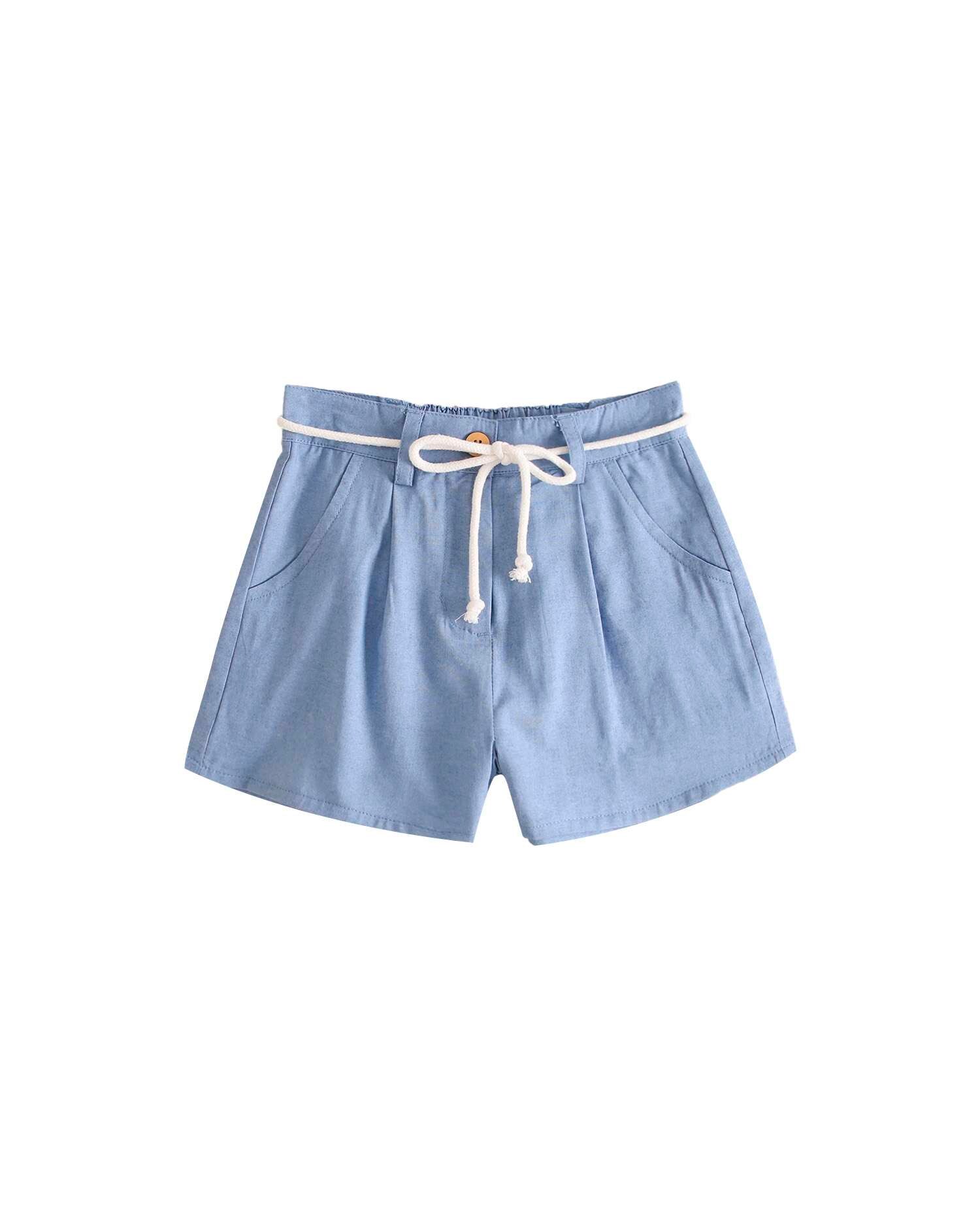 Short de niña liso con cordón a contraste - Dadati - Azul Azul-1