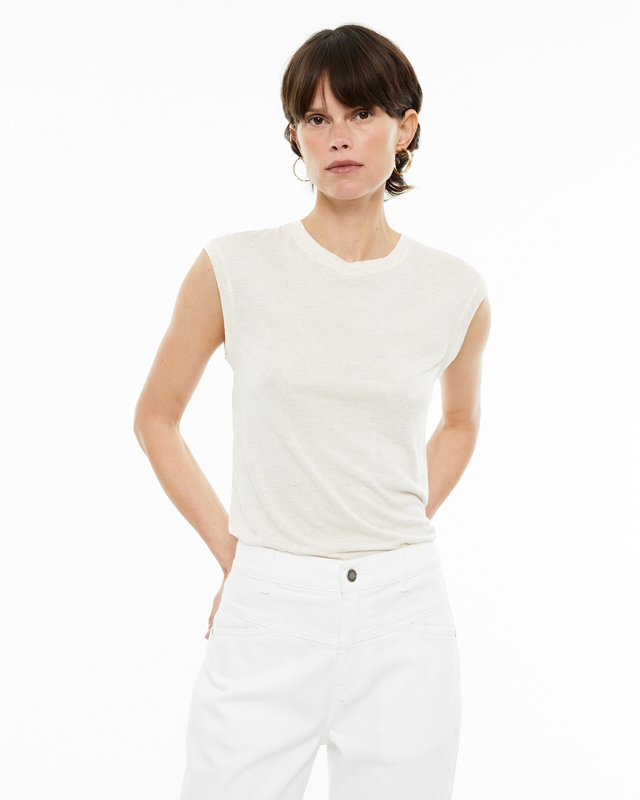 Camiseta de mujer efecto vigoré con tejido flamé - System Action - Beige Beige-1