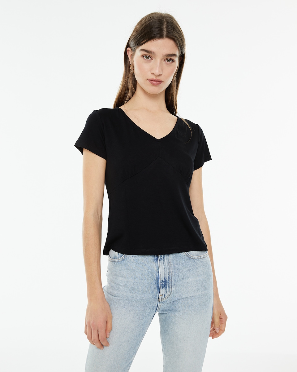 Cuello Pico Camisetas Mujer Escote Pico Camiseta De Mujer De Manga