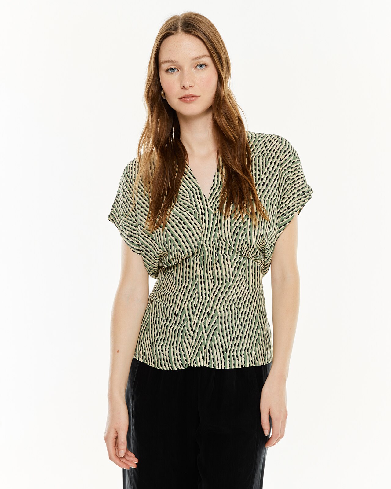 Camisa de mujer estampada con escote de pico - System Action - Verde claro Verde claro-1